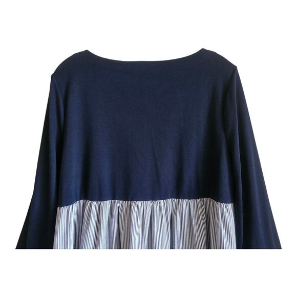 LOFT Women M Blouse Top Navy Blue White Striped Ruffle Sleeve Layered Look 36" - Picture 5 of 6